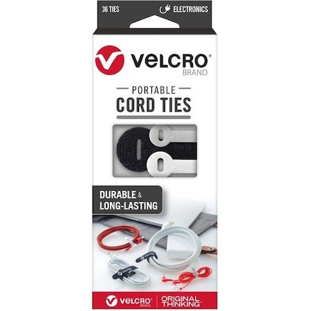 Velcro Brand Cable Tie Assortment, 7 in, 5 in, 3 in L, Assorted Colors, 36 PK VEK30817